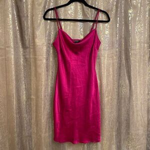Express Magenta Pink Satin Cowl Neck Midi Slip Dress, S